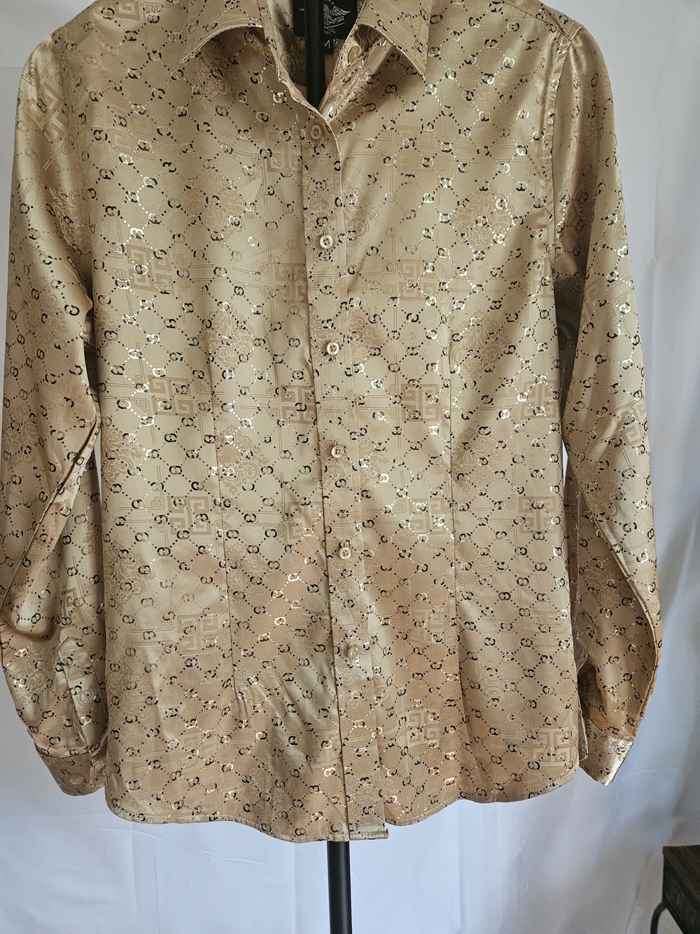 Valur 1901 Gold Metallic Patterned Button Down Shirt Medium - Picture 11 of 11